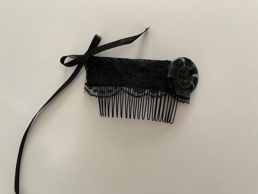 Original Festival Wear Style Black Metal Hair Clip Comb – Black Vintage Lace with Bow