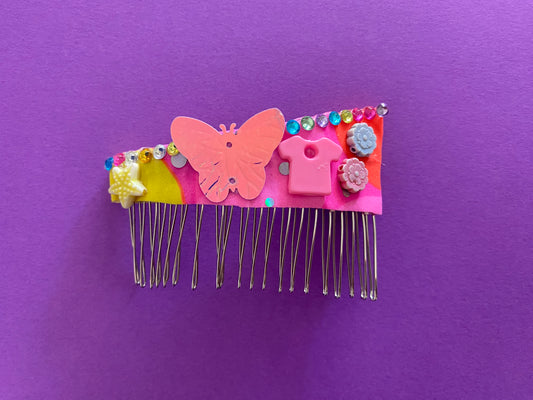 Original Festival Wear Style Silver Metal Hair Clip Comb - Cute Hot Pink Pretty