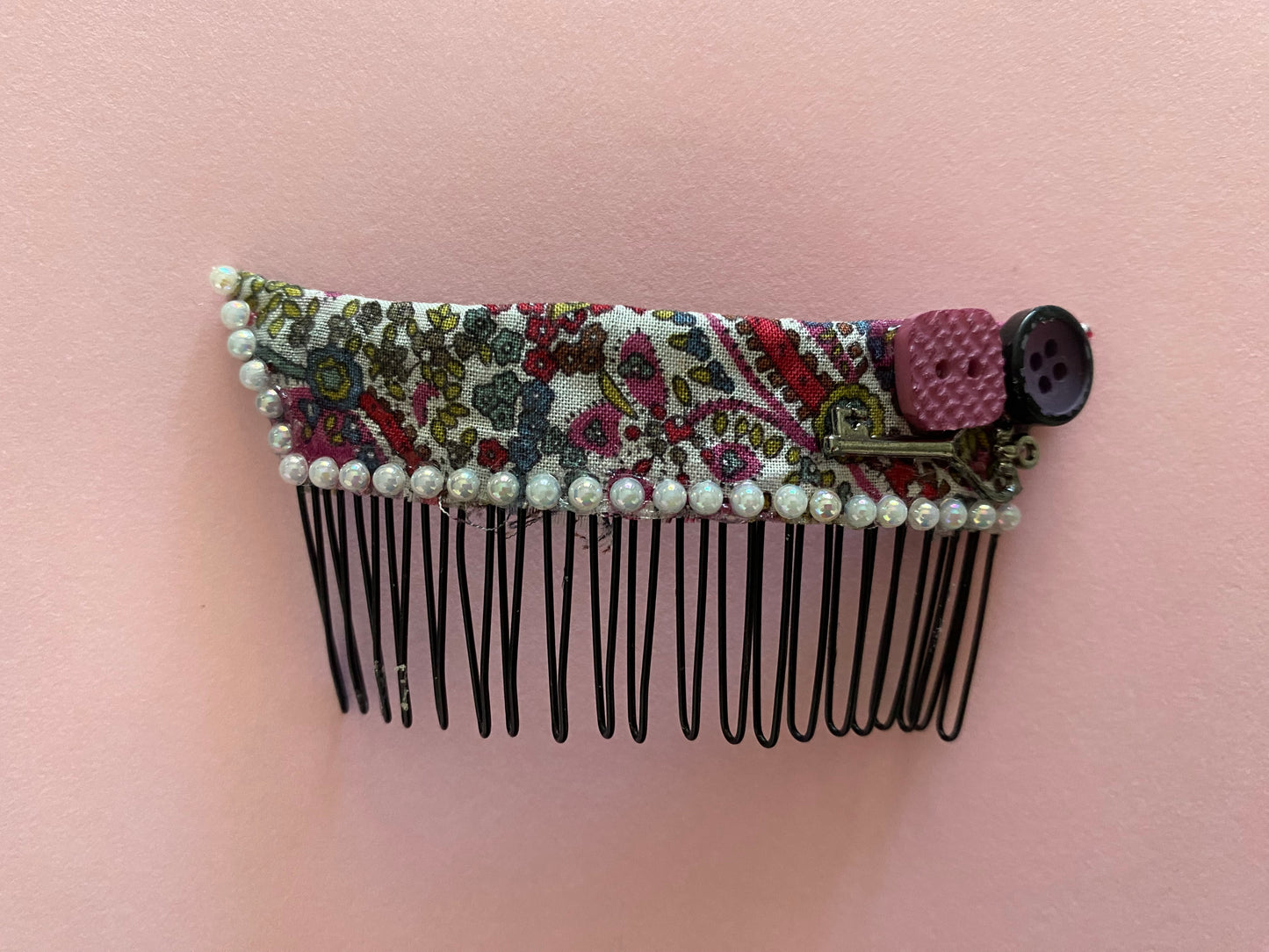 Original Festival Wear Style Black Metal Hair Clip Comb - Paisley and Pearl Cute Pink White Purple