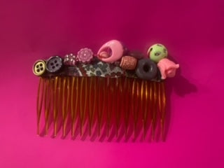 Original Festival Wear Style Plastic Hair Clip Comb - Pink Paisley Multi Pretty